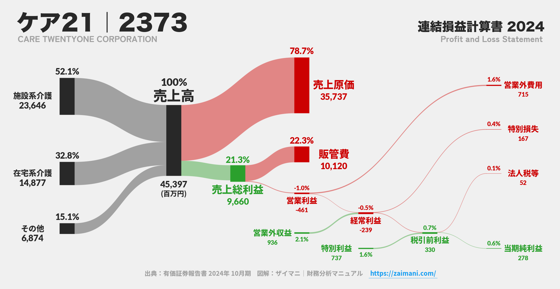 ケア21｜2373の損益計算書サンキーダイアグラム図解資料